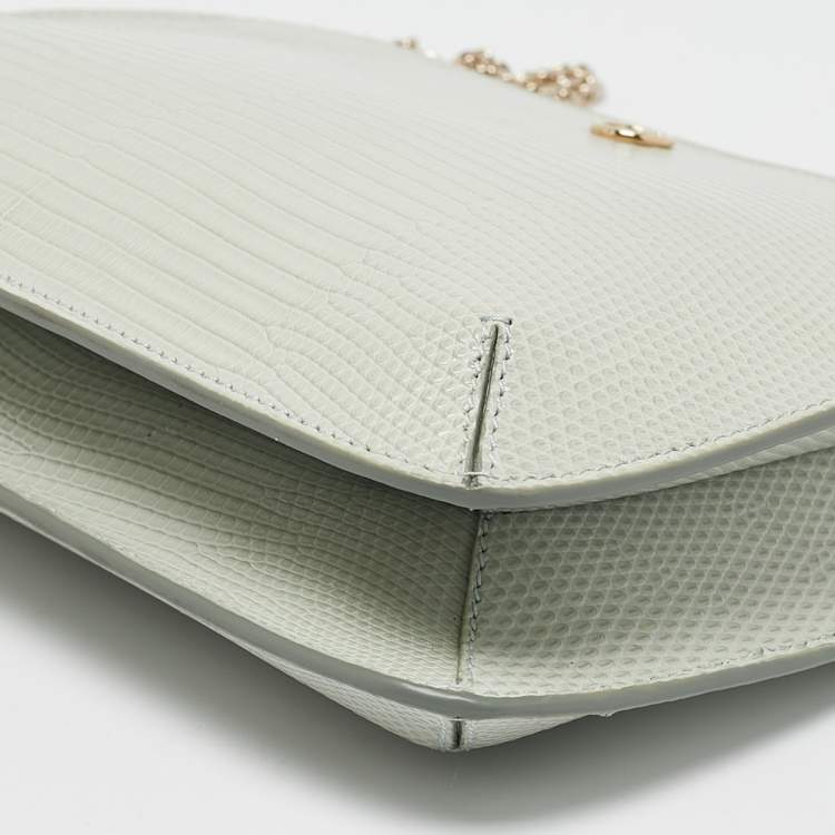Pre Owned Giorgio Armani Light Green Lizard Chain Clutch