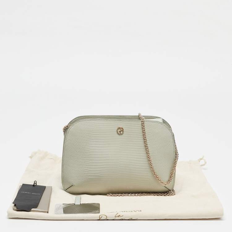 Pre Owned Giorgio Armani Light Green Lizard Chain Clutch