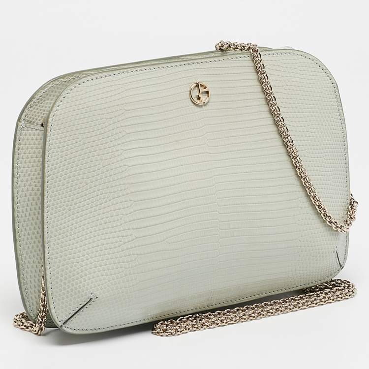 Pre Owned Giorgio Armani Light Green Lizard Chain Clutch