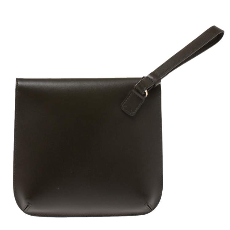 Pre Owned Giorgio Armani Khaki Green Wristlet Clutch 