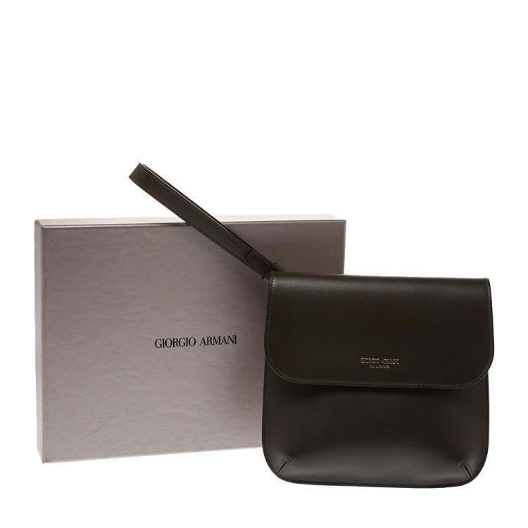 Pre Owned Giorgio Armani Khaki Green Wristlet Clutch 