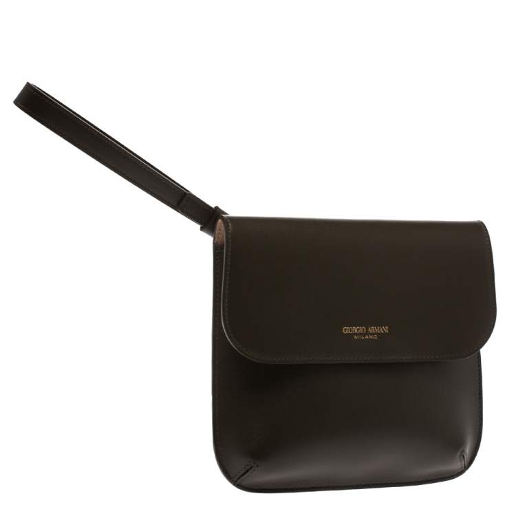 Pre Owned Giorgio Armani Khaki Green Wristlet Clutch 