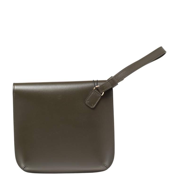 Pre Owned Giorgio Armani Military Green Leather La Prima Wristlet Pouch