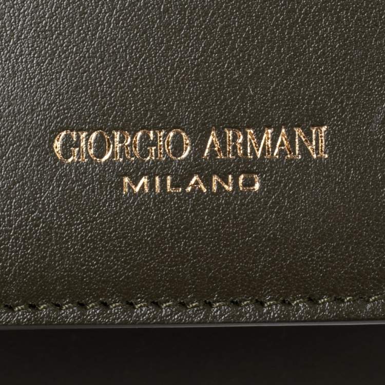 Pre Owned Giorgio Armani Military Green Leather La Prima Wristlet Pouch