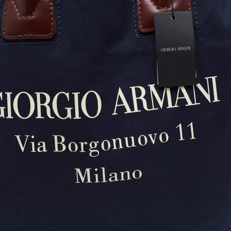 Pre Owned Giorgio Armani Navy Blue Canvas Maxi Shopper Tote 