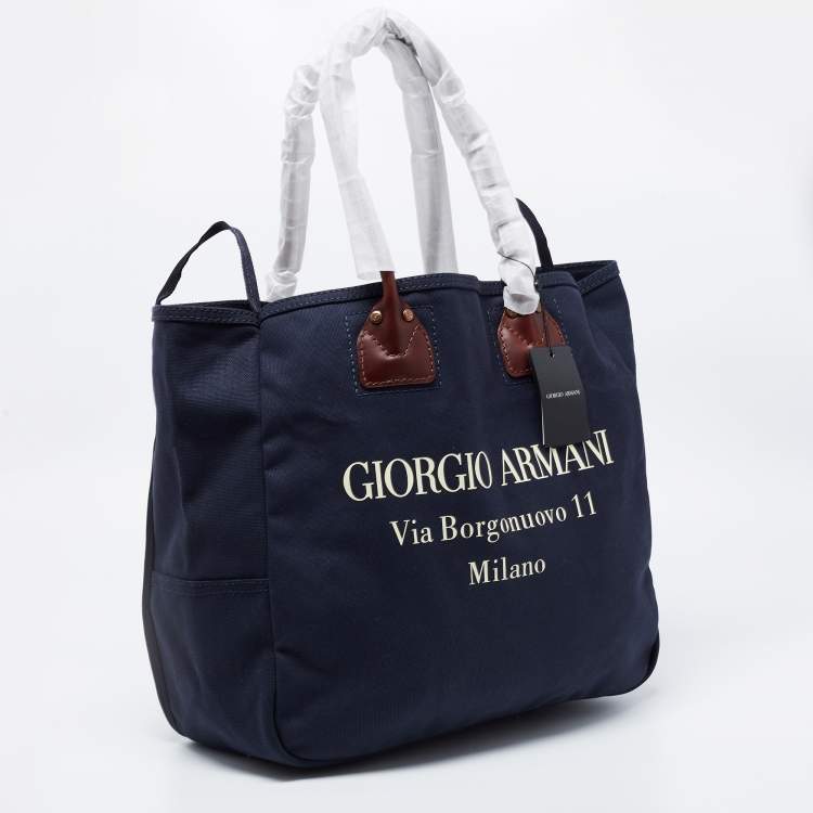 Pre Owned Giorgio Armani Navy Blue Canvas Maxi Shopper Tote 