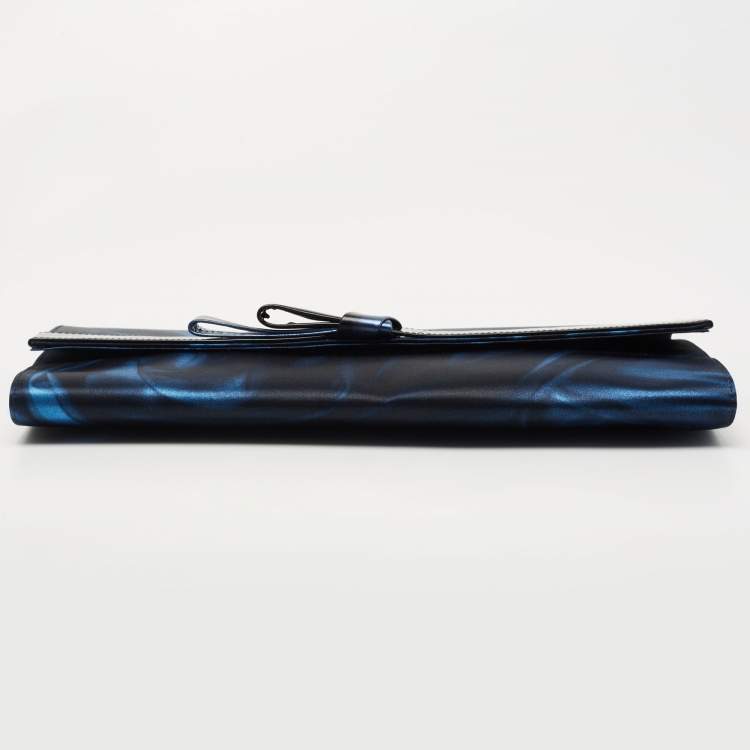 Pre Owned Giorgio Armani Navy Blue/Black Nylon and Patent Leather Oversized Bow Clutch