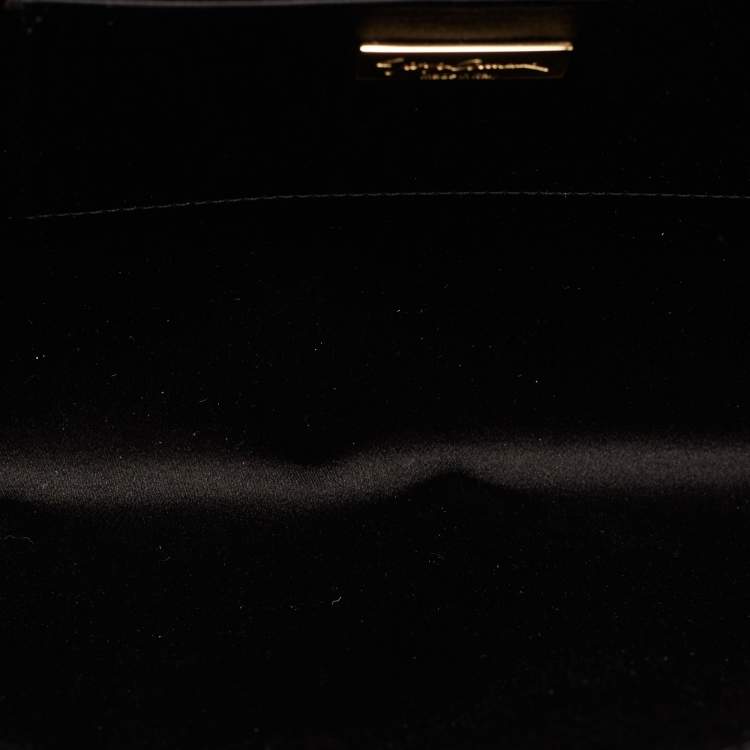 Pre Owned Giorgio Armani Navy Blue/Black Nylon and Patent Leather Oversized Bow Clutch