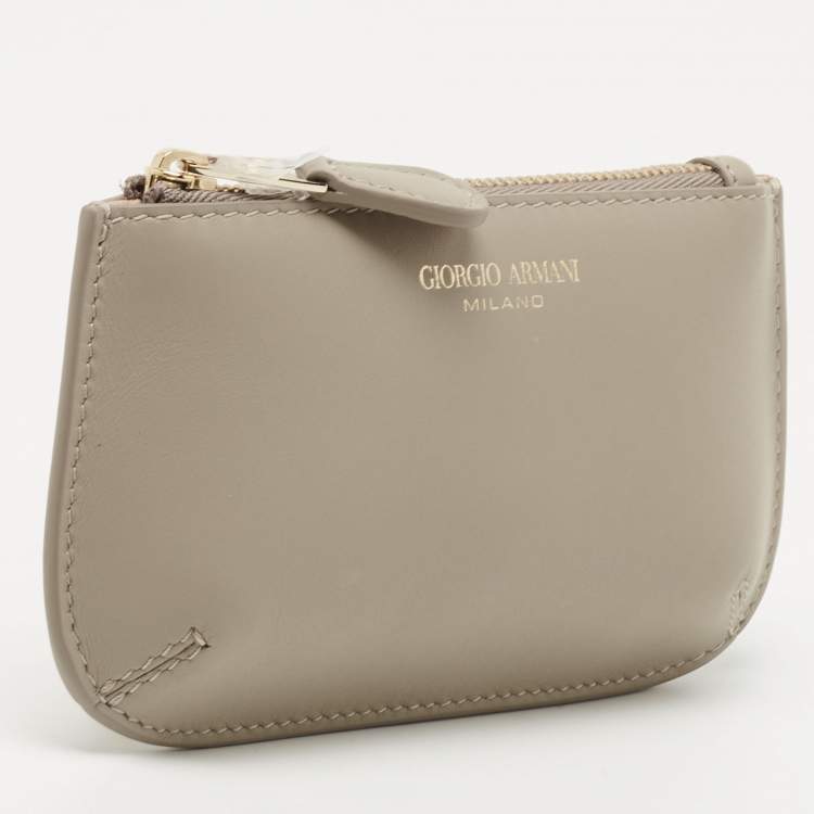 Pre Owned Giorgio Armani Grey Leather Coin Purse