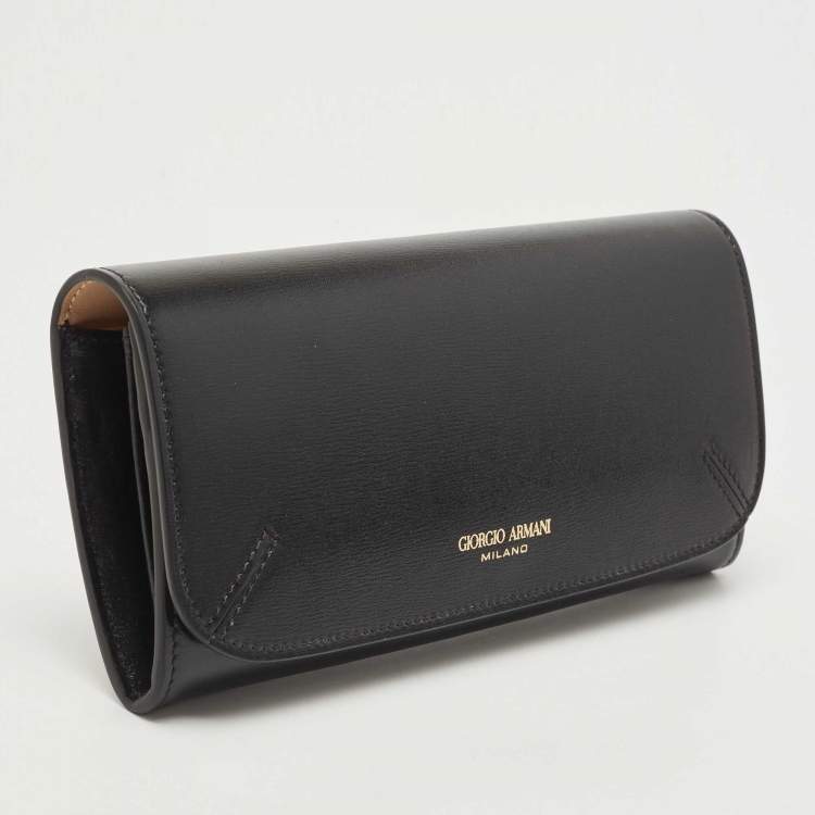 Pre Owned Giorgio Armani Black Leather Continental Wallet