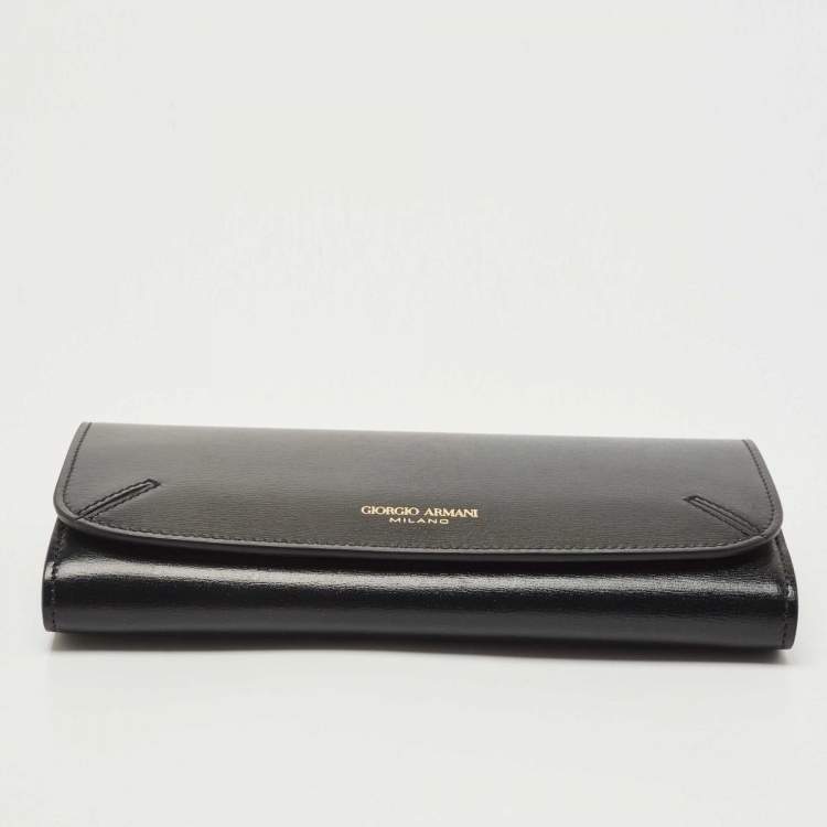 Pre Owned Giorgio Armani Black Leather Continental Wallet