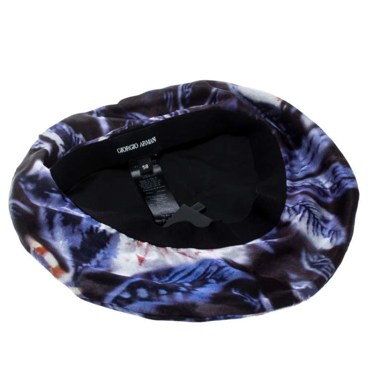 Pre Owned Giorgio Armani Multicolor Abstract Leaf Print Silk Satin Beret L