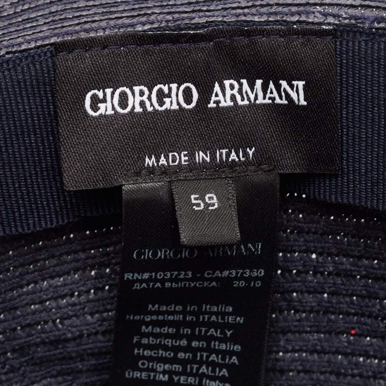 Pre Owned Emporio Armani Grey Logo-Plaque Woven Raffia Sun Hat