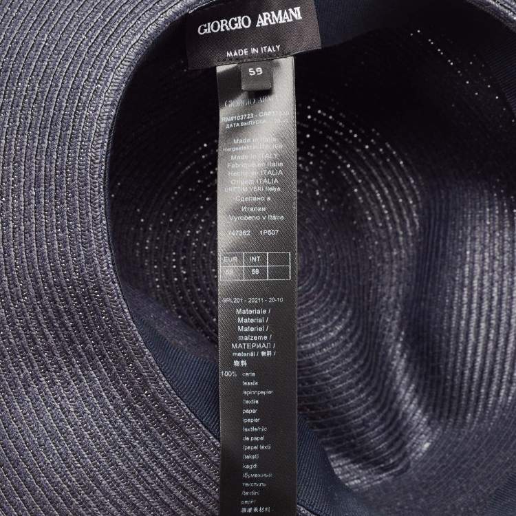 Pre Owned Emporio Armani Grey Logo-Plaque Woven Raffia Sun Hat