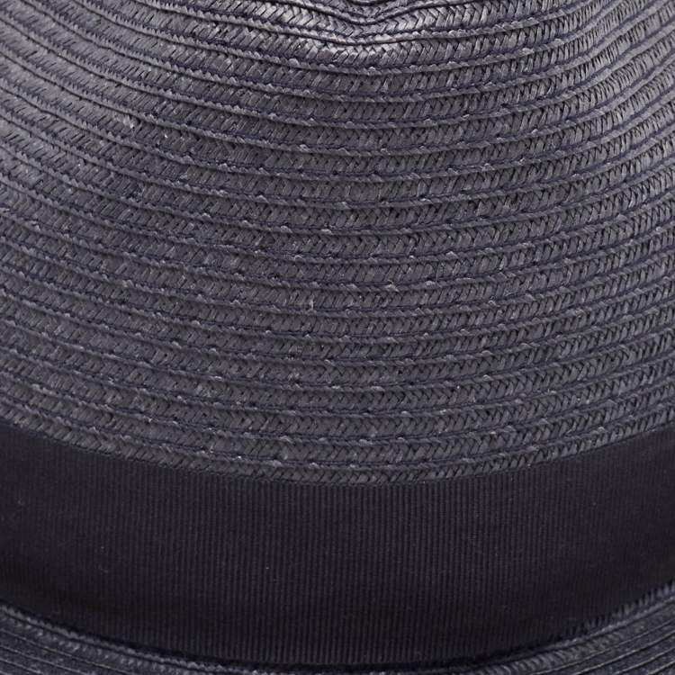 Pre Owned Emporio Armani Grey Logo-Plaque Woven Raffia Sun Hat