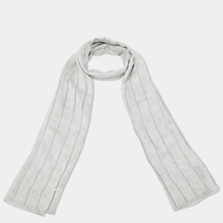 Pre Owned Giorgio Armani Grey Stripe Pattern Silk Blend Stole