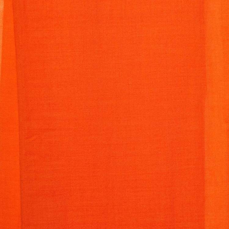 Pre Owned Giorgio Armani Orange Logo Detail Wool Scarf 