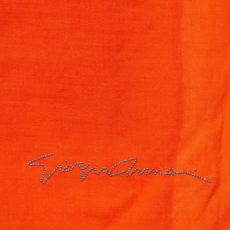Pre Owned Giorgio Armani Orange Logo Detail Wool Scarf 