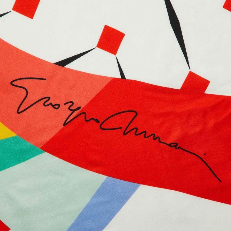 Pre Owned Giorgio Armani Ivory Printed Silk Scarf