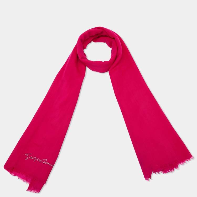 Pre Owned Giorgio Armani Fuchsia Pink Logo Detail Wool Scarf