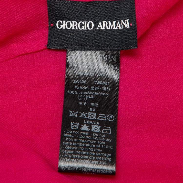 Pre Owned Giorgio Armani Fuchsia Pink Logo Detail Wool Scarf