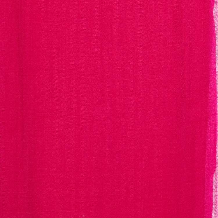 Pre Owned Giorgio Armani Fuchsia Pink Logo Detail Wool Scarf