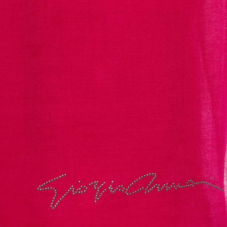 Pre Owned Giorgio Armani Fuchsia Pink Logo Detail Wool Scarf