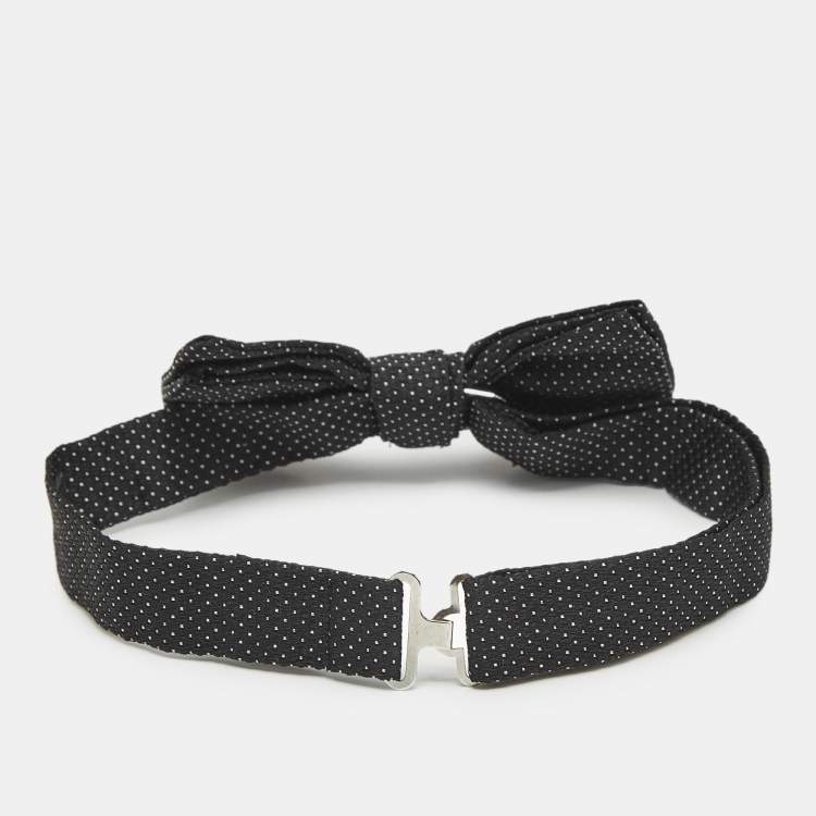 Pre Owned Giorgio Armani Black Silk Dotted Bow Tie