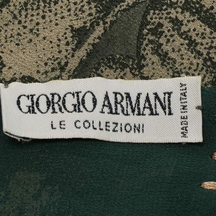 Pre Owned Giorgio Armani Le Collezioni Green Print Silk Fringed Scarf