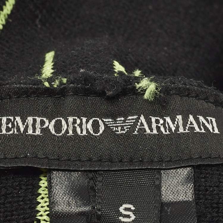 Pre Owned Giorgio Armani Black Logo Embroidered Wool Beanie S