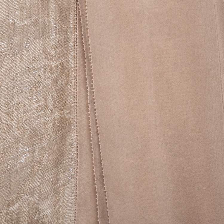 Pre Owned Giorgio Armani Beige Silk & Linen Metallic Jacquard Scarf