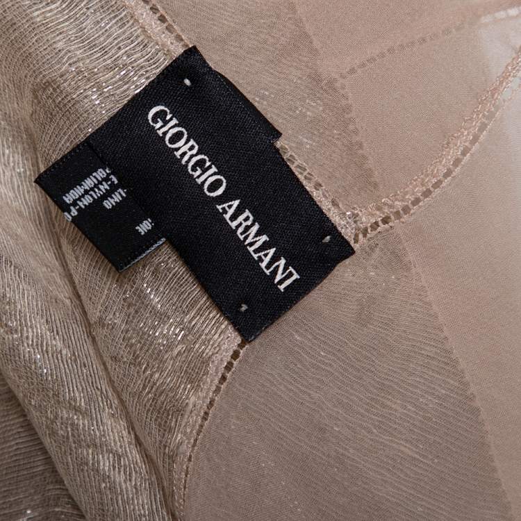 Pre Owned Giorgio Armani Beige Silk & Linen Metallic Jacquard Scarf