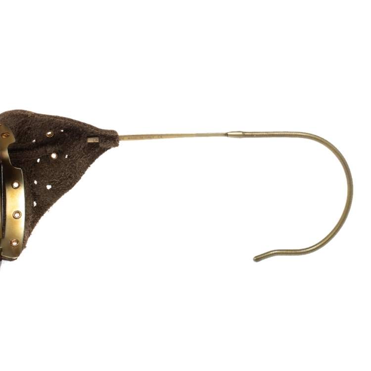مملوكة مسبقًا Giorgio Armani Brown/ Olive Green AR8017RZ Leather Retro Motorcycle Sunglasses