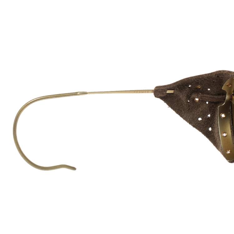 مملوكة مسبقًا Giorgio Armani Brown/ Olive Green AR8017RZ Leather Retro Motorcycle Sunglasses