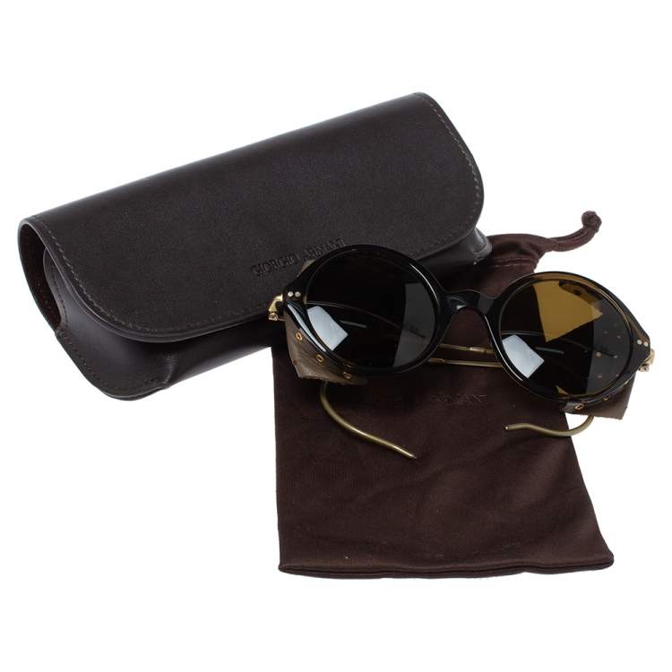 مملوكة مسبقًا Giorgio Armani Brown/ Olive Green AR8017RZ Leather Retro Motorcycle Sunglasses