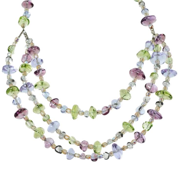 Pre Owned Giorgio Armani Multicolor Glass Beaded Multi Strand Necklace