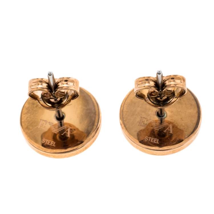 Pre Owned Giorgio Armani Rose Gold Tone Mother of Pearl Inlay Stud Earrings