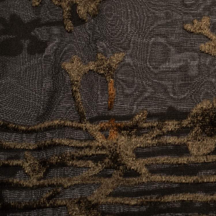 Pre Owned Giorgio Armani Le Collezioni Dark Green Floral Check Devore Scarf