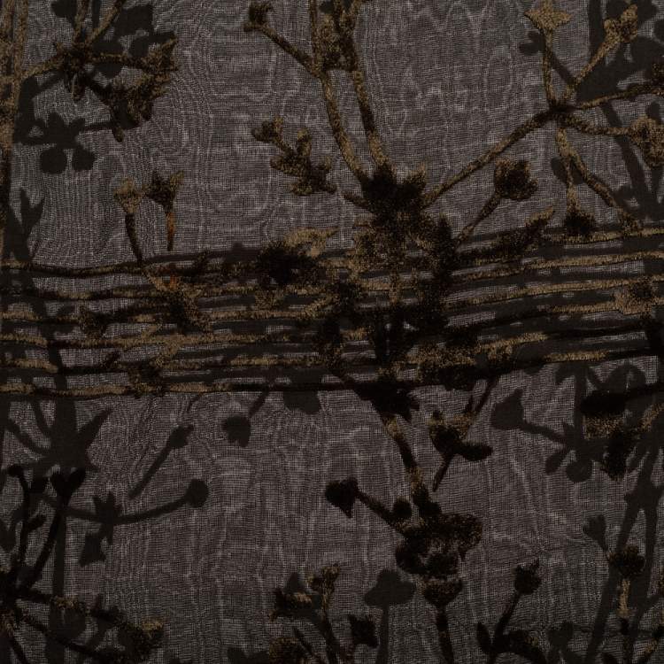 Pre Owned Giorgio Armani Le Collezioni Dark Green Floral Check Devore Scarf