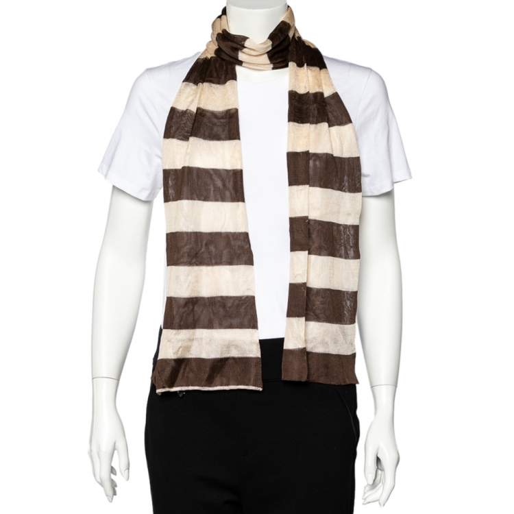 Pre Owned Giorgio Armani Brown & Beige Striped Knit Stole