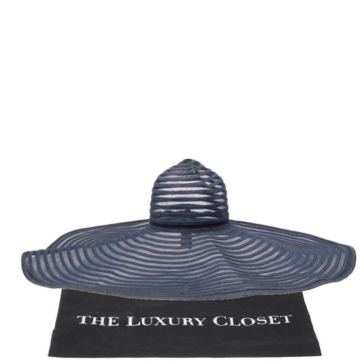 Pre Owned Giorgio Armani Blue Braided Straw Detailed Mesh Hat (58) 