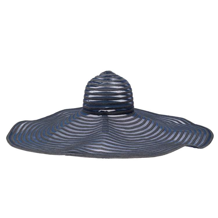 Pre Owned Giorgio Armani Blue Braided Straw Detailed Mesh Hat (58) 
