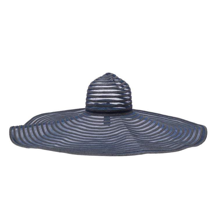 Pre Owned Giorgio Armani Blue Braided Straw Detailed Mesh Hat (58) 