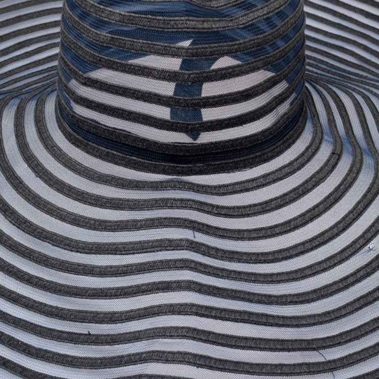 Pre Owned Giorgio Armani Blue Braided Straw Detailed Mesh Hat (58) 