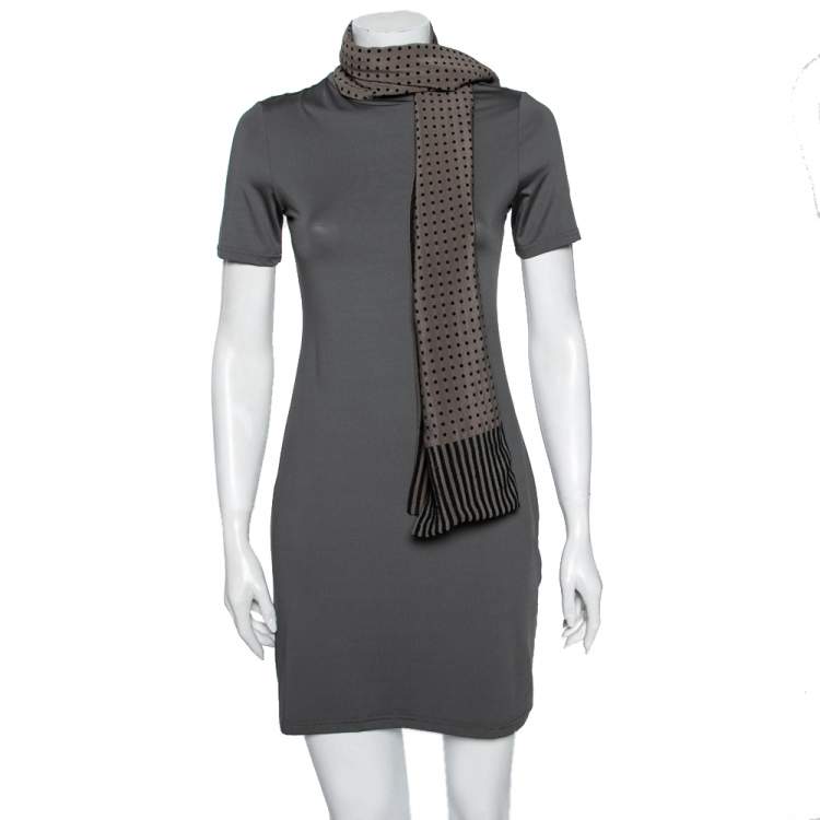 Pre Owned Giorgio Armani Le Collezioni Polka Dot & Striped Silk Blend Reversible Scarf