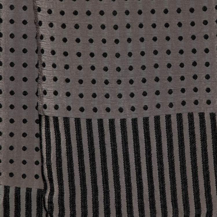 Pre Owned Giorgio Armani Le Collezioni Polka Dot & Striped Silk Blend Reversible Scarf