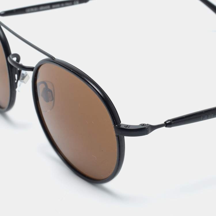 Pre Owned Giorgio Armani Black Ar6056-J Round Sunglasses