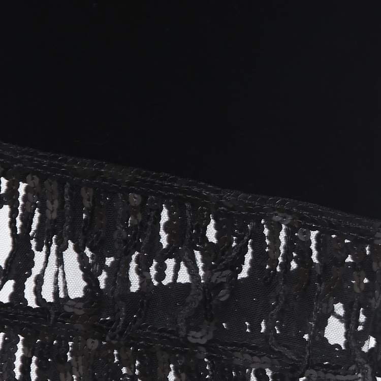 Pre Owned Giorgio Armani Black Velvet Sequin Fringed Stole