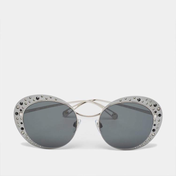 Pre Owned Giorgio Armani Grey/Silver Embellished AR6079 Round Sunglasses