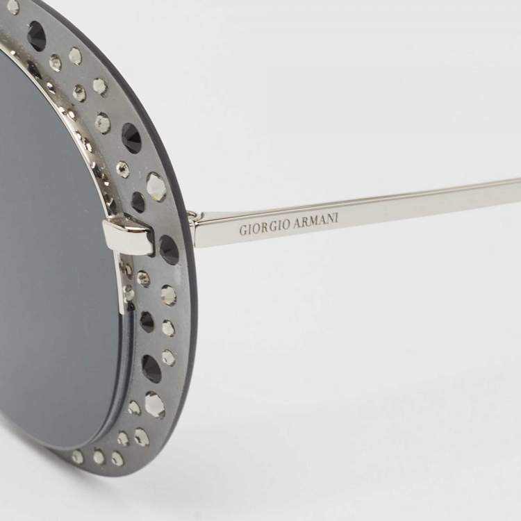 Pre Owned Giorgio Armani Grey/Silver Embellished AR6079 Round Sunglasses
